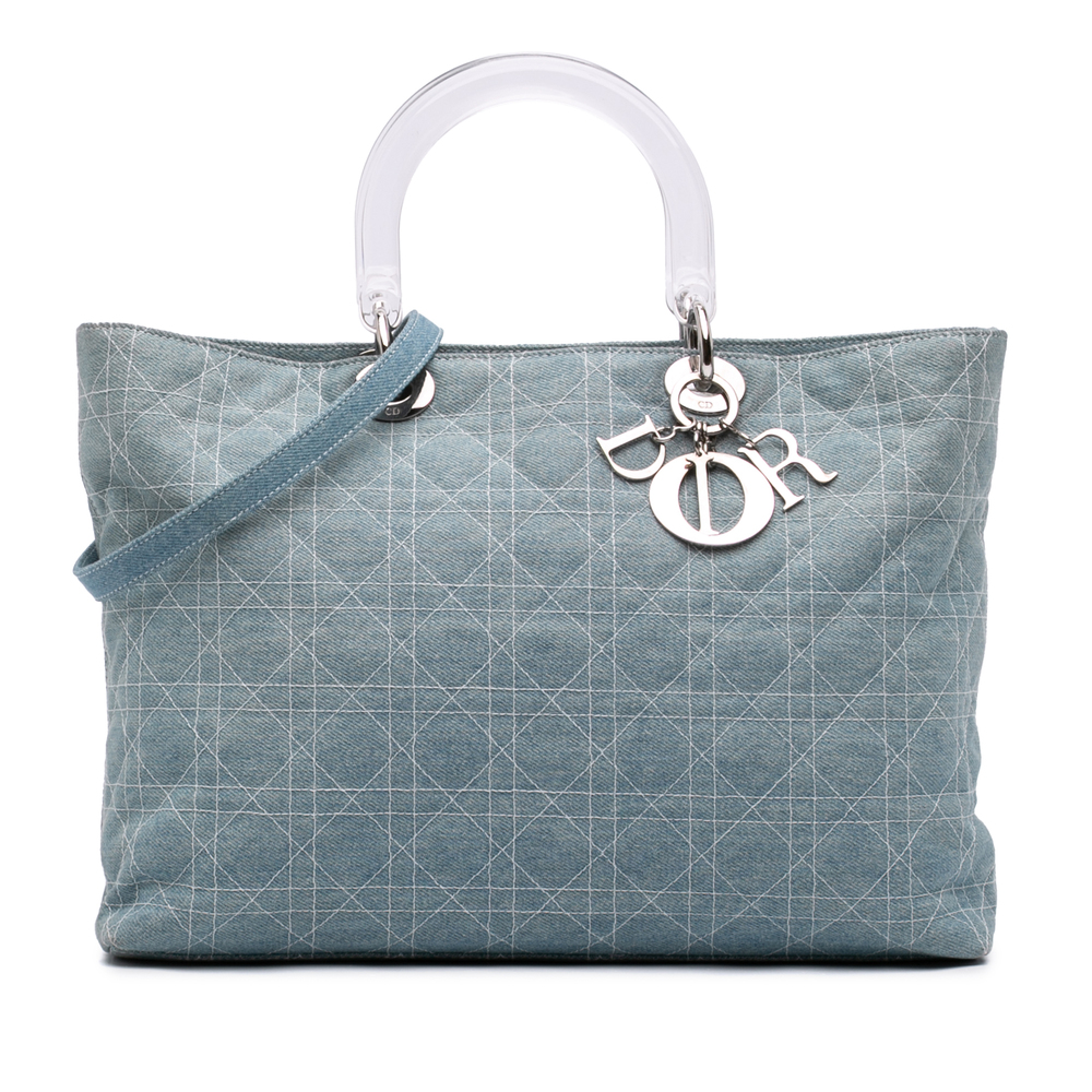 Pre-Loved Dior Large Denim Cannage Acrylic Handles Lady Dior